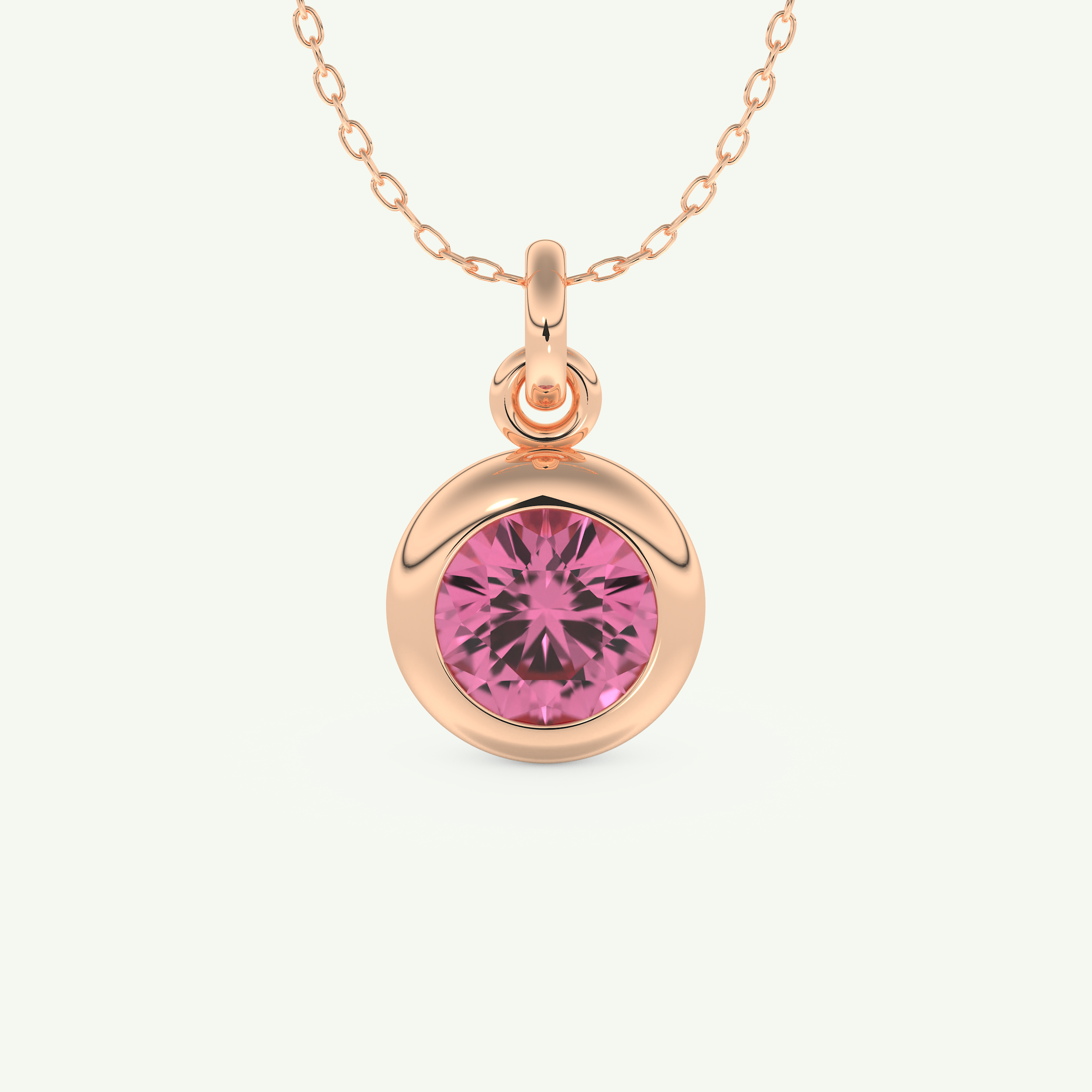 0.81 CT Round October-Tourmaline Bezel & Solitaire Birthstone Necklace 6