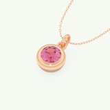 0.81 CT Round October-Tourmaline Bezel & Solitaire Birthstone Necklace 10