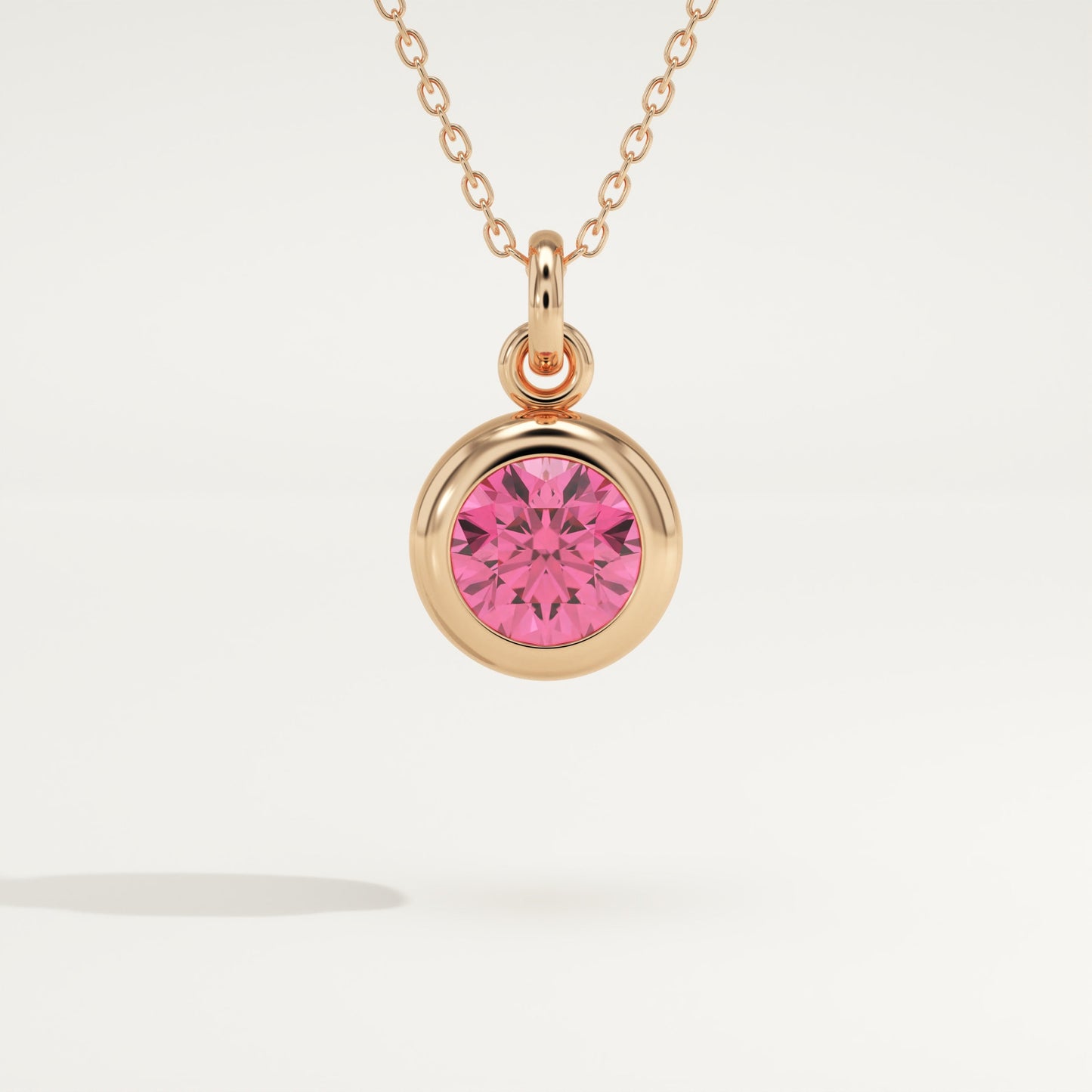 0.81 CT Round October-Pink Tourmaline Bezel & Solitaire Birthstone Necklace