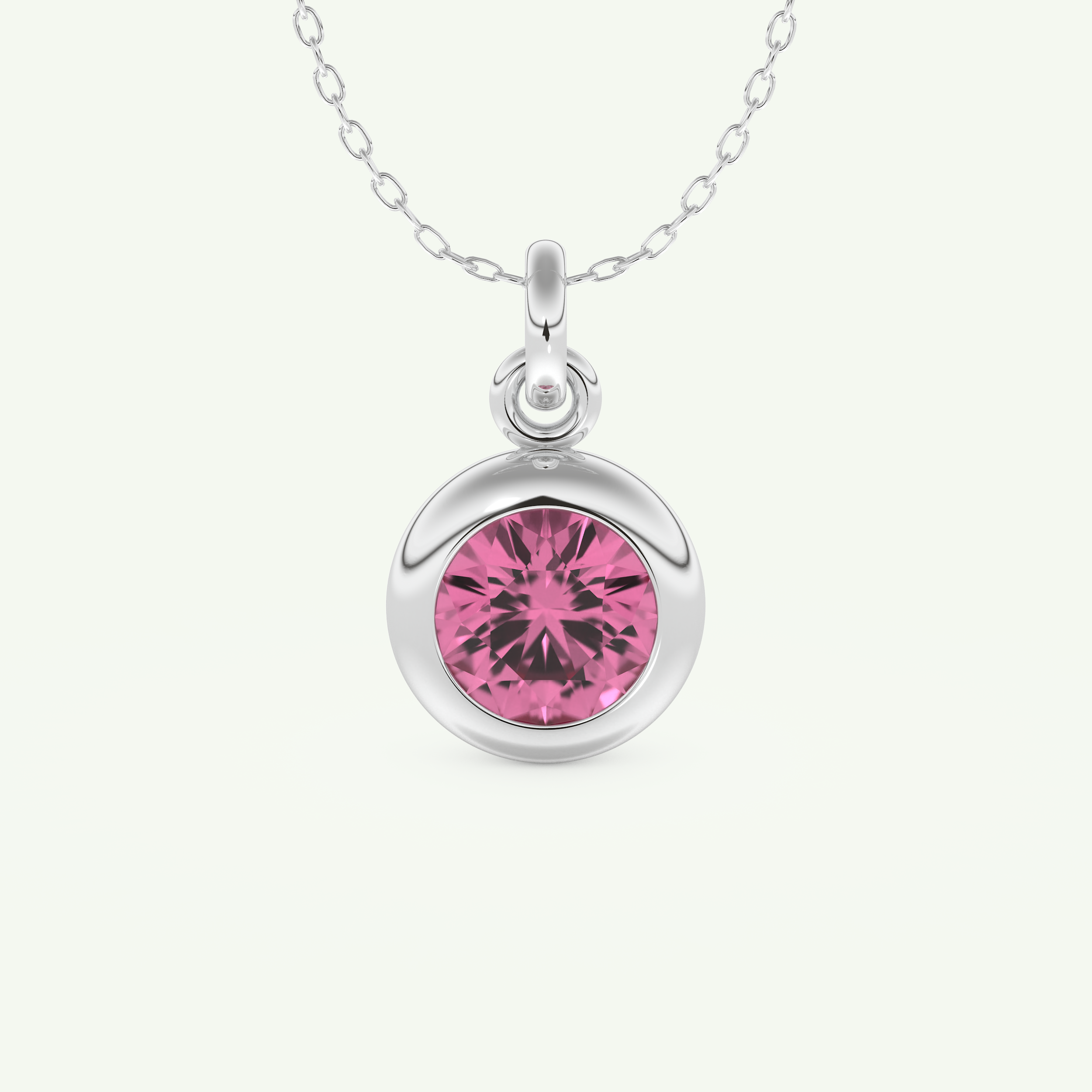 0.81 CT Round October-Tourmaline Bezel & Solitaire Birthstone Necklace 11