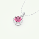 0.81 CT Round October-Tourmaline Bezel & Solitaire Birthstone Necklace 15