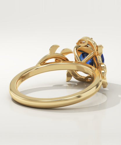 1 CT Round Cut Nature Inspired Lab-Grown Sapphire Gemstone Engagement Ring