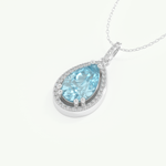 0.81 TCW Pear December- Blue Topaz Halo Birthstone Necklace 15