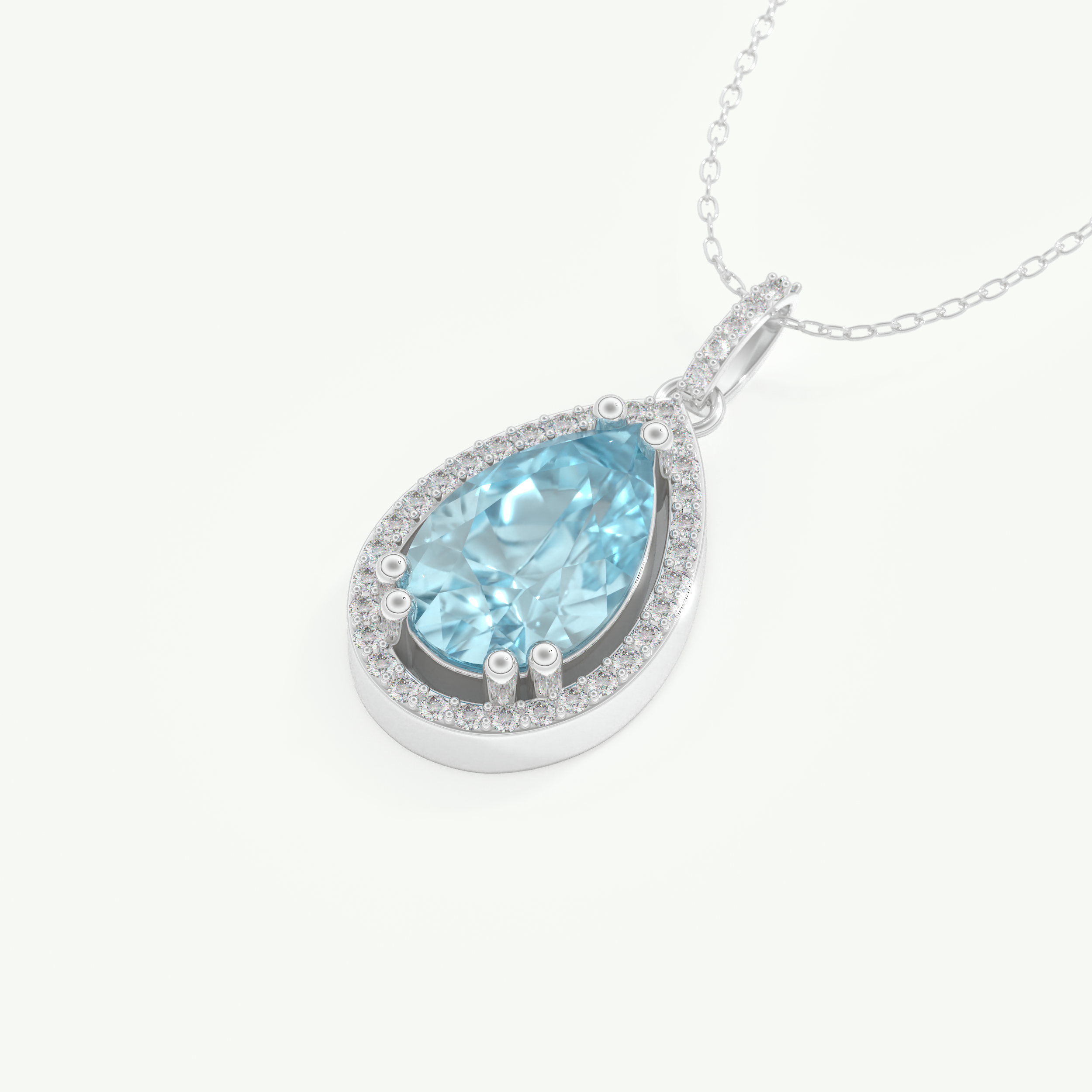 0.81 TCW Pear December- Blue Topaz Halo Birthstone Necklace 15