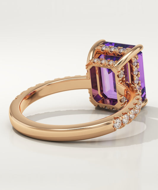 3.71 CT Emerald Cut Pave Lab-Grown Amethyst Gemstone Engagement Ring
