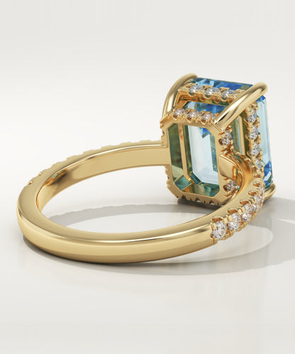 3.71 CT Emerald Cut Pave Lab-Grown Aquamarine Gemstone Engagement Ring