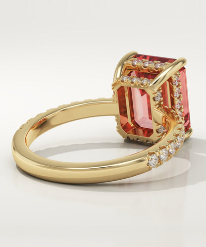 3.71 CT Emerald Cut Pave Lab-Grown Ruby Gemstone Engagement Ring