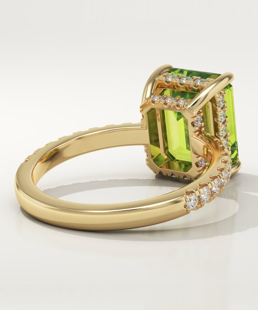 3.71 CT Emerald Cut Pave Lab-Grown Peridot Gemstone Engagement Ring