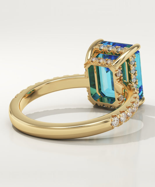 3.71 CT Emerald Cut Pave Lab-Grown Blue Topaz Gemstone Engagement Ring