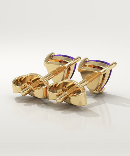 2.92 TCW Trilllion February-Amethyst Birthstone Stud Earrings