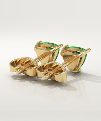 2.92 TCW Trilllion May-Emerald Birthstone Stud Earrings