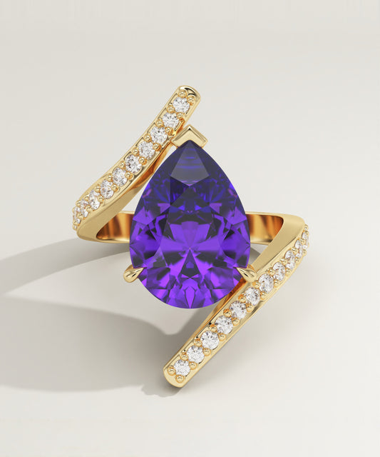4.14 CT Pear Cut Twisted Pave Lab-Grown Amethyst Gemstone Engagement Ring