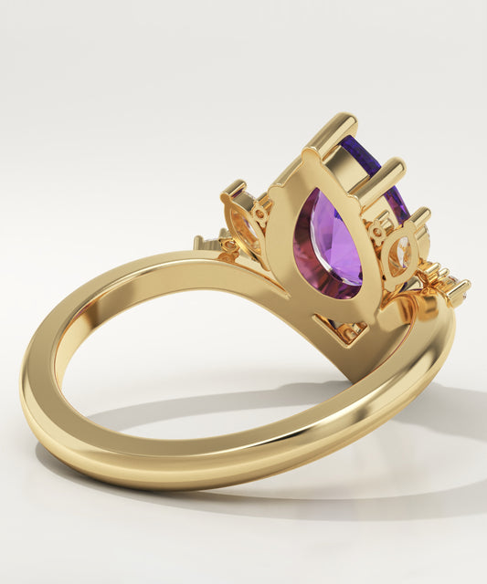 1.81 CT Pear Cut Cluster Lab-Grown Amethyst Gemstone Engagement Ring