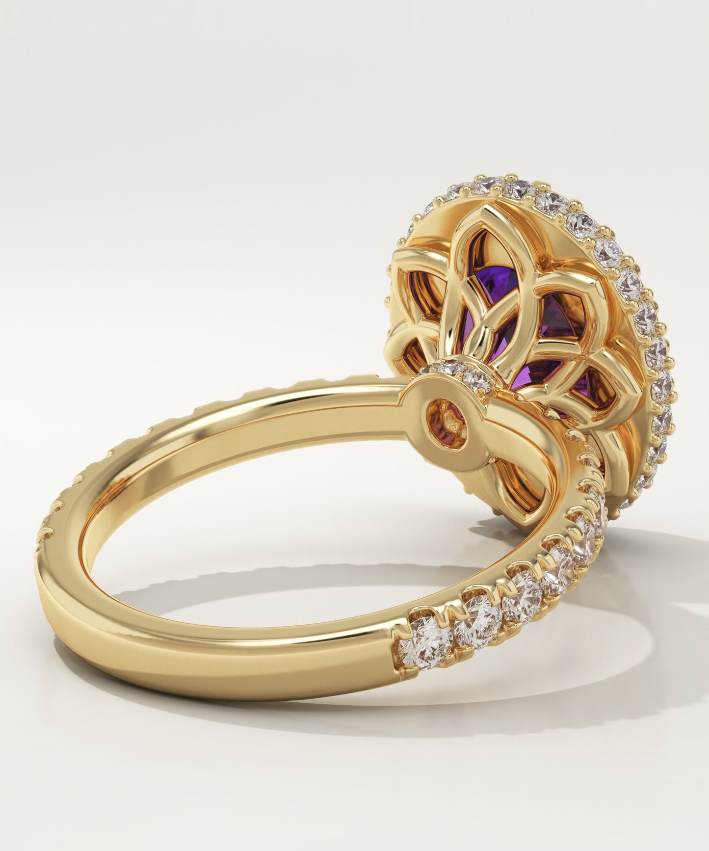2.16 CT Oval Cut Halo & Pave Lab-Grown Amethyst Gemstone Engagement Ring