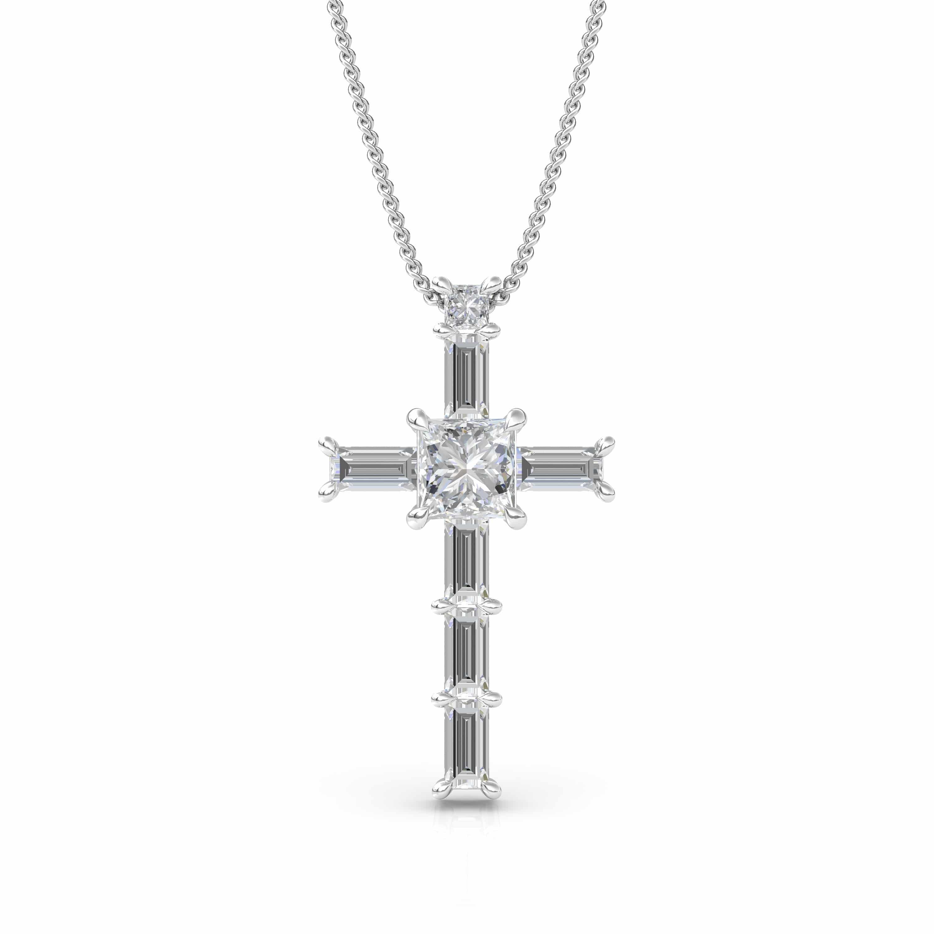 1.1 TCW Princess & Baguette Lab-Grown Diamond Cross Necklace 1