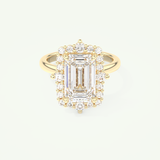 3.35 CT Emerald Cut Moissanite Cluster Engagement Ring (US Size 4.75 Ready To Ship)