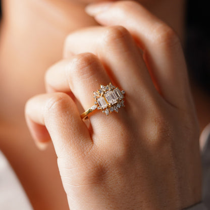 Emerald Cut Cluster Lab-Grown Diamond Engagement Ring