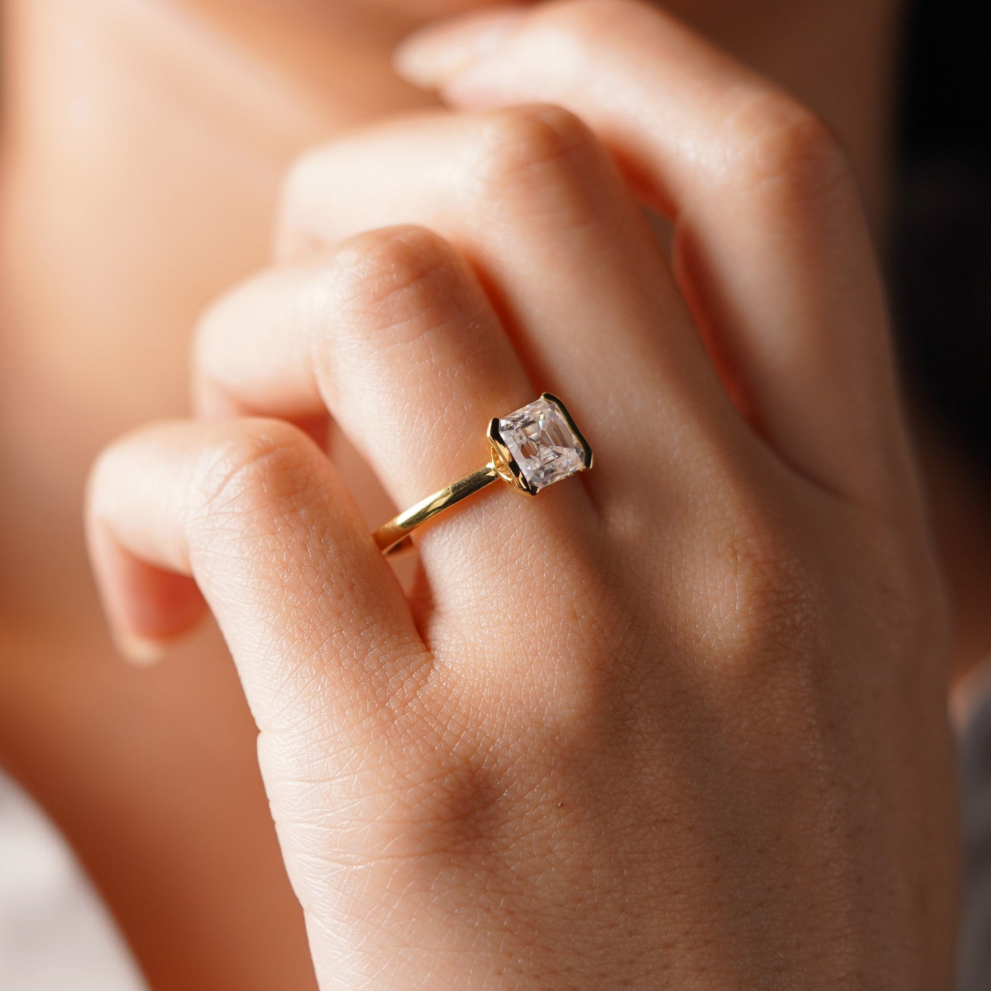 Asscher Cut Half Bezel Lab-Grown Diamond Engagement Ring