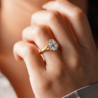 Oval Cut Halo Split Shank Lab-Grown Diamond Engagement Ring