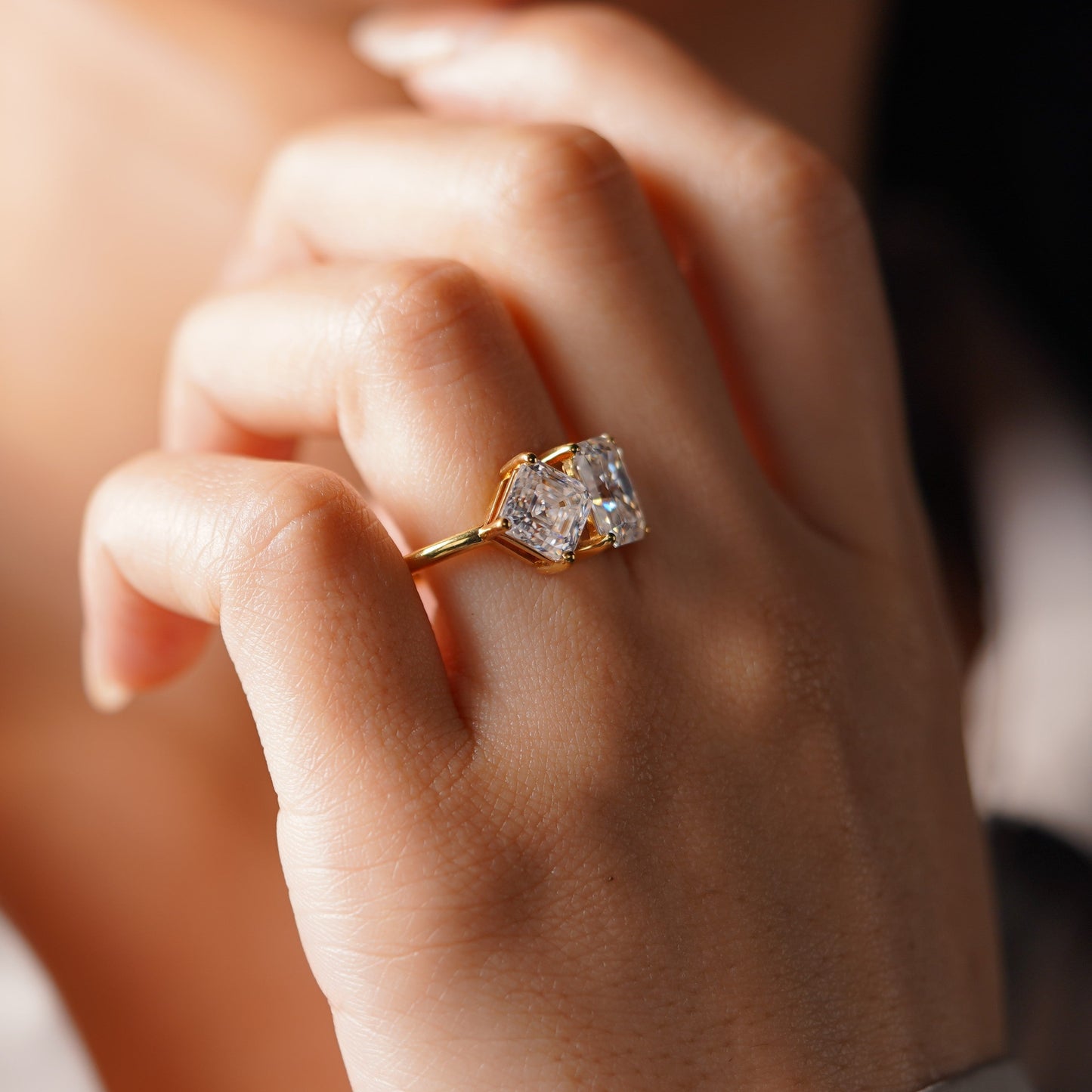 4.75 TCW Radiant & Asscher Cut Toi Et Moi Lab-Grown Diamond Engagement Ring