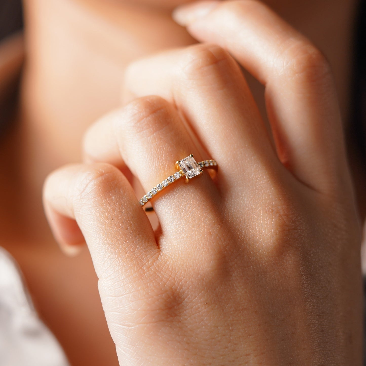 Emerald Cut Pave Lab-Grown Diamond Engagement Ring