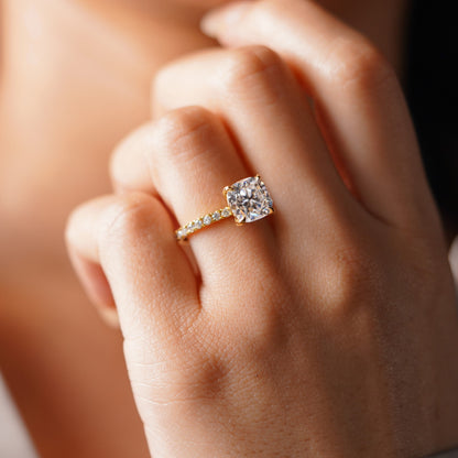 Cushion Cut Pave Lab-Grown Diamond Engagement Ring