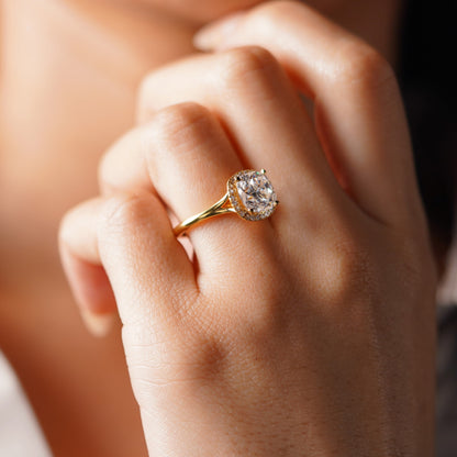 Cushion Cut Halo Split Shank Lab-Grown Diamond Engagement Ring