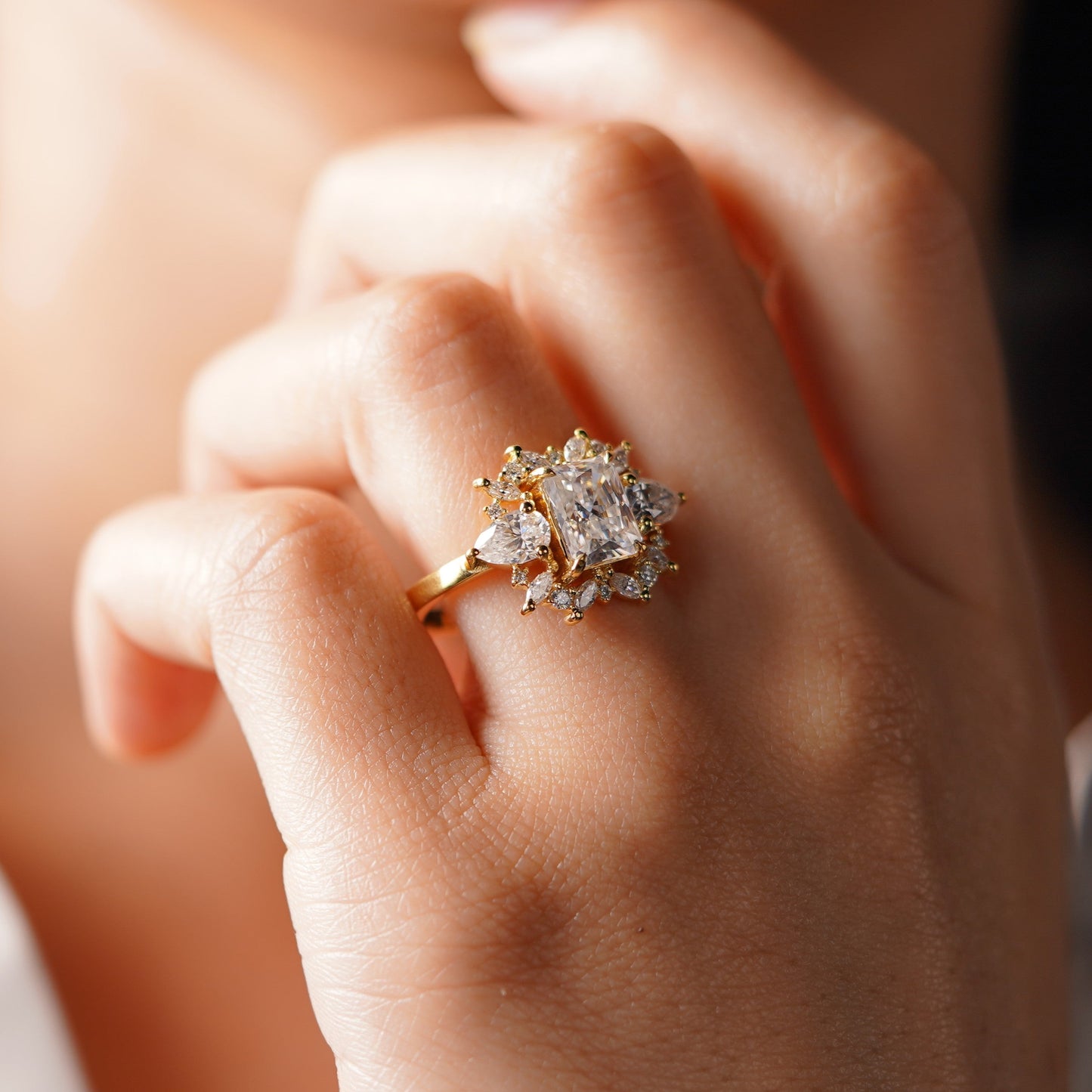 Radiant Cut Cluster Lab-Grown Diamond Engagement Ring