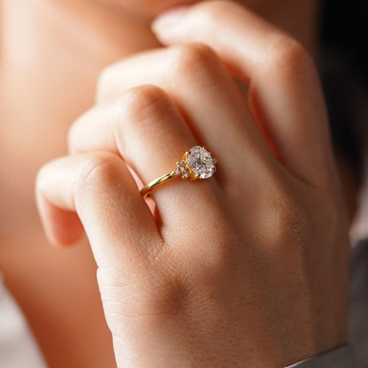 Oval Cut Cluster Lab-Grown Diamond Engagement Ring