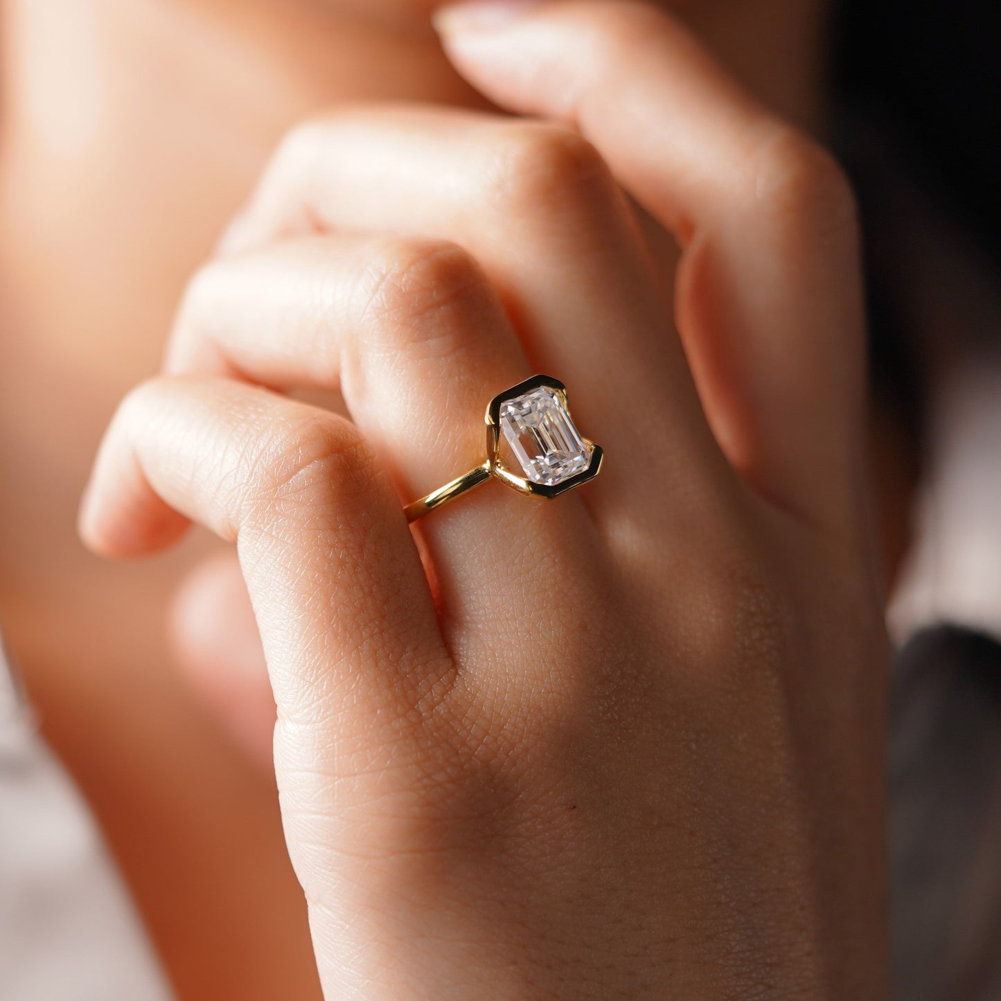 Emerald Cut Half Bezel Lab-Grown Diamond Engagement Ring