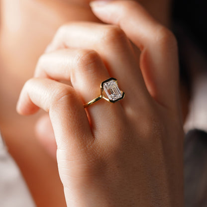 Emerald Cut Half Bezel Lab-Grown Diamond Engagement Ring