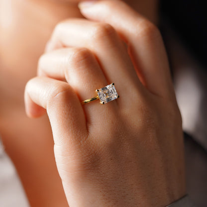 East-West Emerald Cut Solitaire Lab-Grown Diamond Engagement Ring