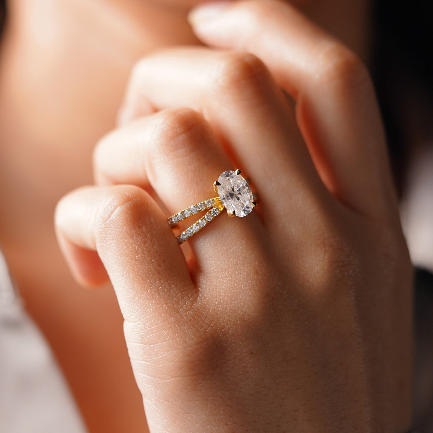 Oval Cut Hidden Halo & Criss Cross Pave Lab-Grown Diamond Engagement Ring