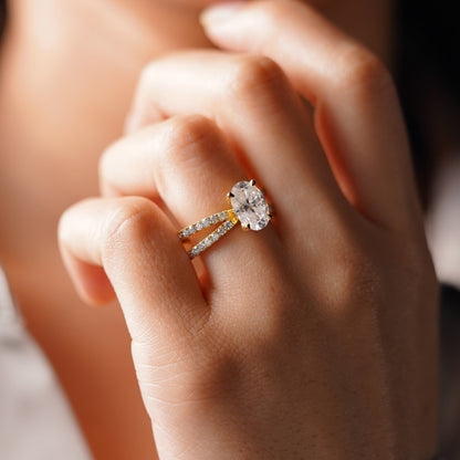 Oval Cut Hidden Halo & Criss Cross Pave Lab-Grown Diamond Engagement Ring