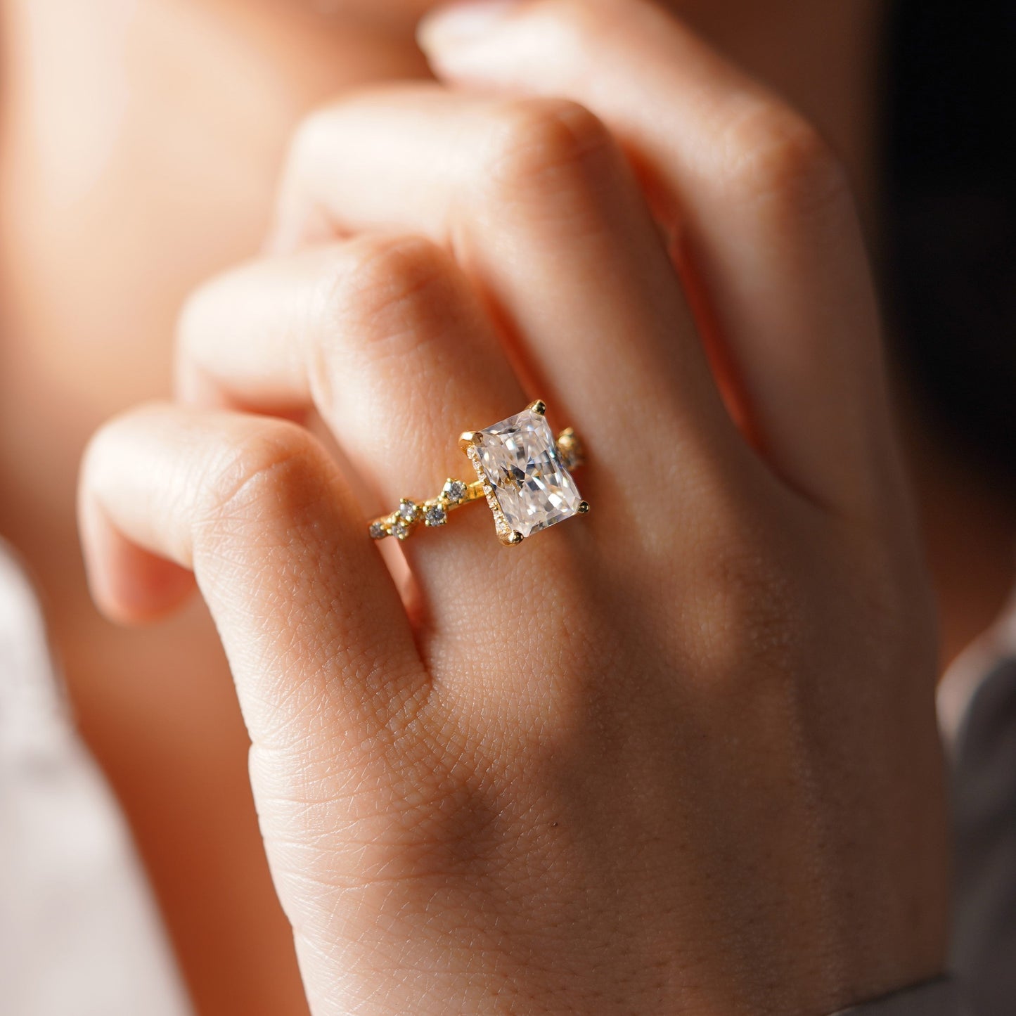 Radiant Cut Hidden Halo & Pave Lab-Grown Diamond Engagement Ring