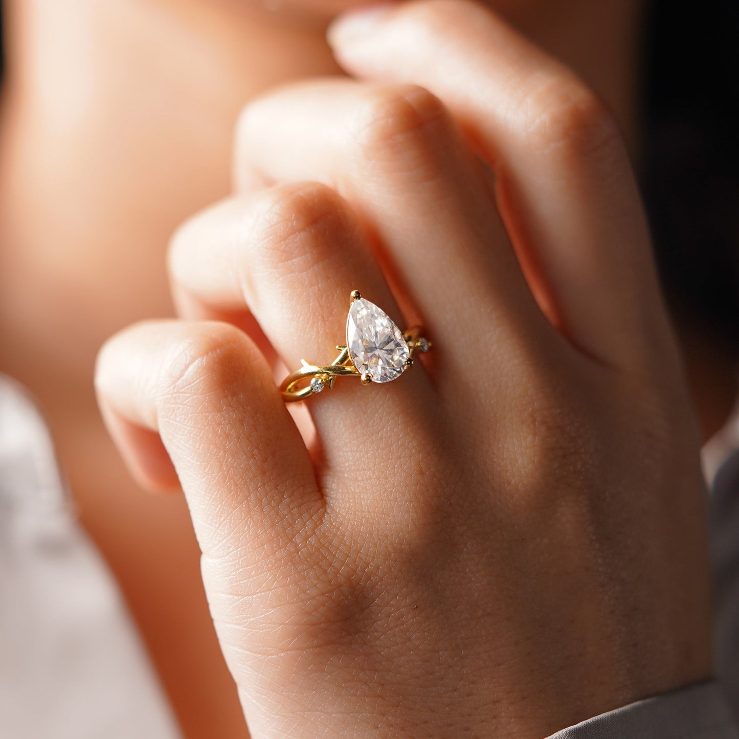 Pear Cut Twig Lab-Grown Diamond Engagement Ring