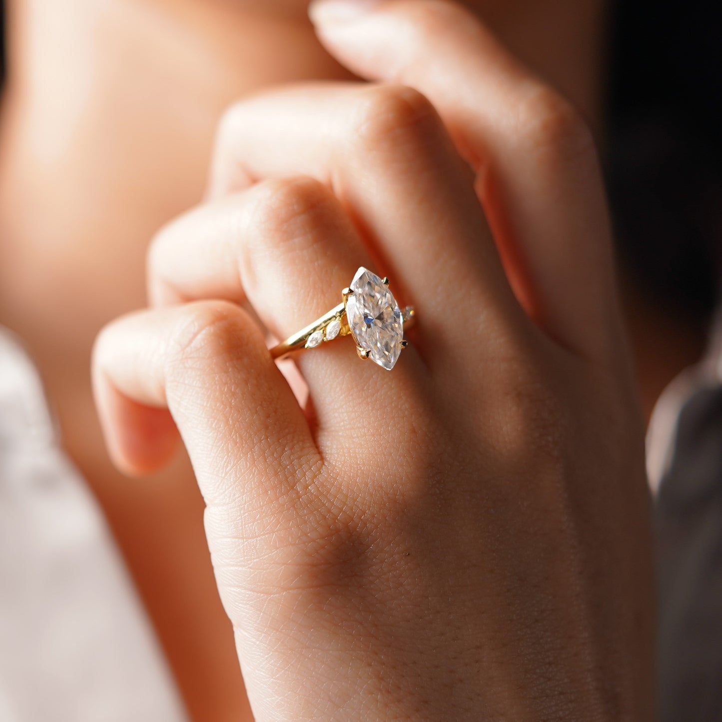 Marquise Cut Curved Pave Lab-Grown Diamond Engagement Ring