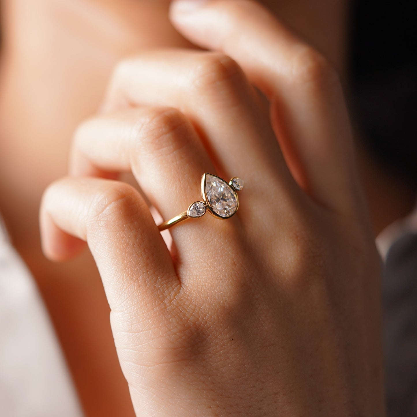 Pear Cut Three Stone Lab-Grown Diamond Engagement Ring