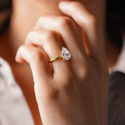 Pear Cut Hidden Halo Lab-Grown Diamond Engagement Ring