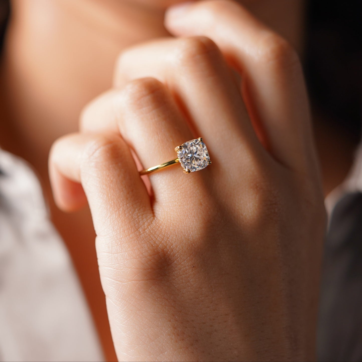 Cushion Cut Hidden Halo Lab-Grown Diamond Engagement Ring