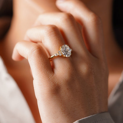 Oval Cut Cluster Lab-Grown Diamond Engagement Ring
