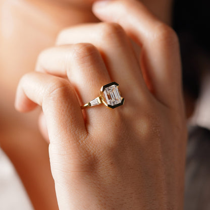 Emerald Cut Three Stone Half Bezel Lab-Grown Diamond Engagement Ring