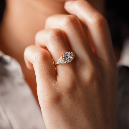 Round Cut Cluster Lab-Grown Diamond Engagement Ring
