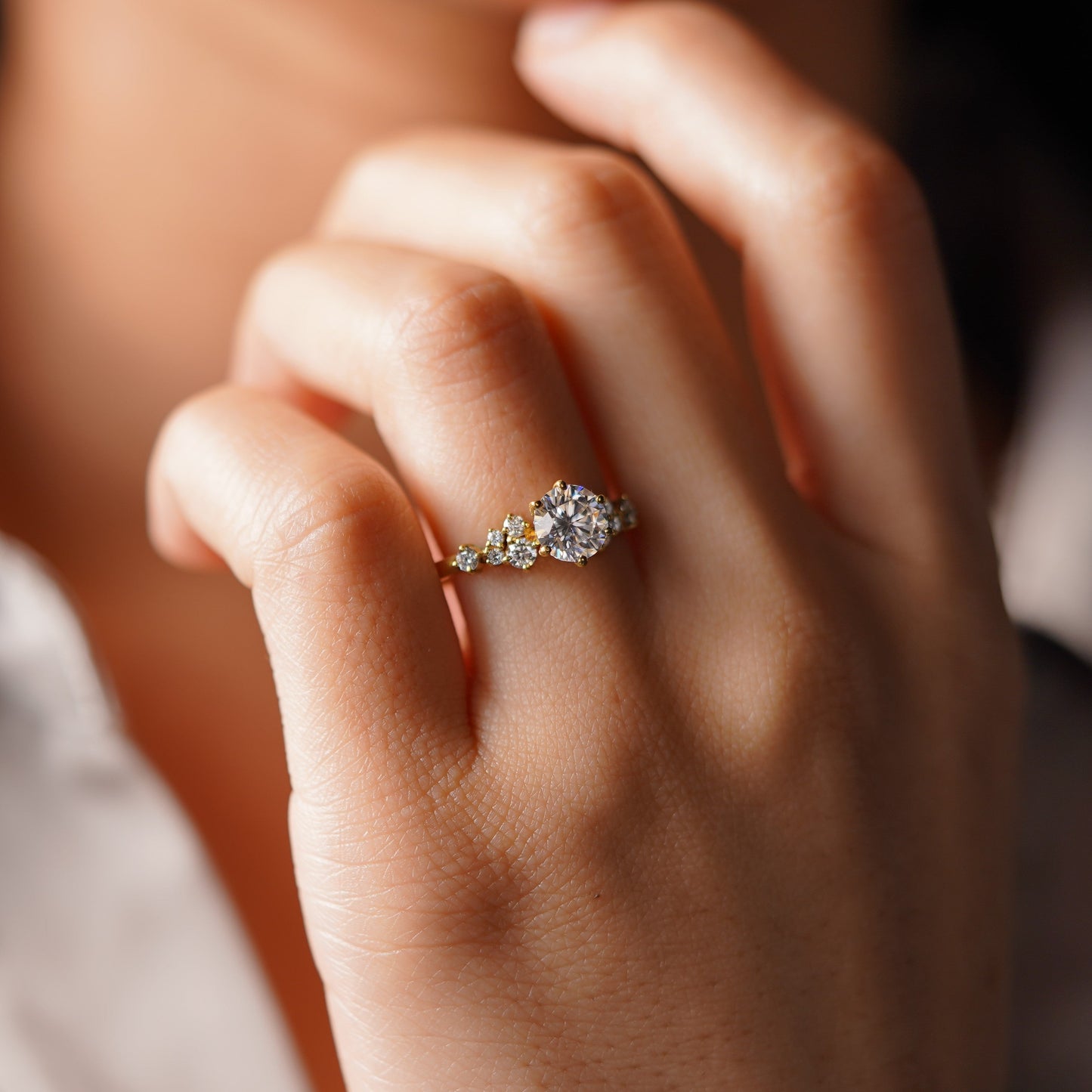 Round Cut Cluster Lab-Grown Diamond Engagement Ring