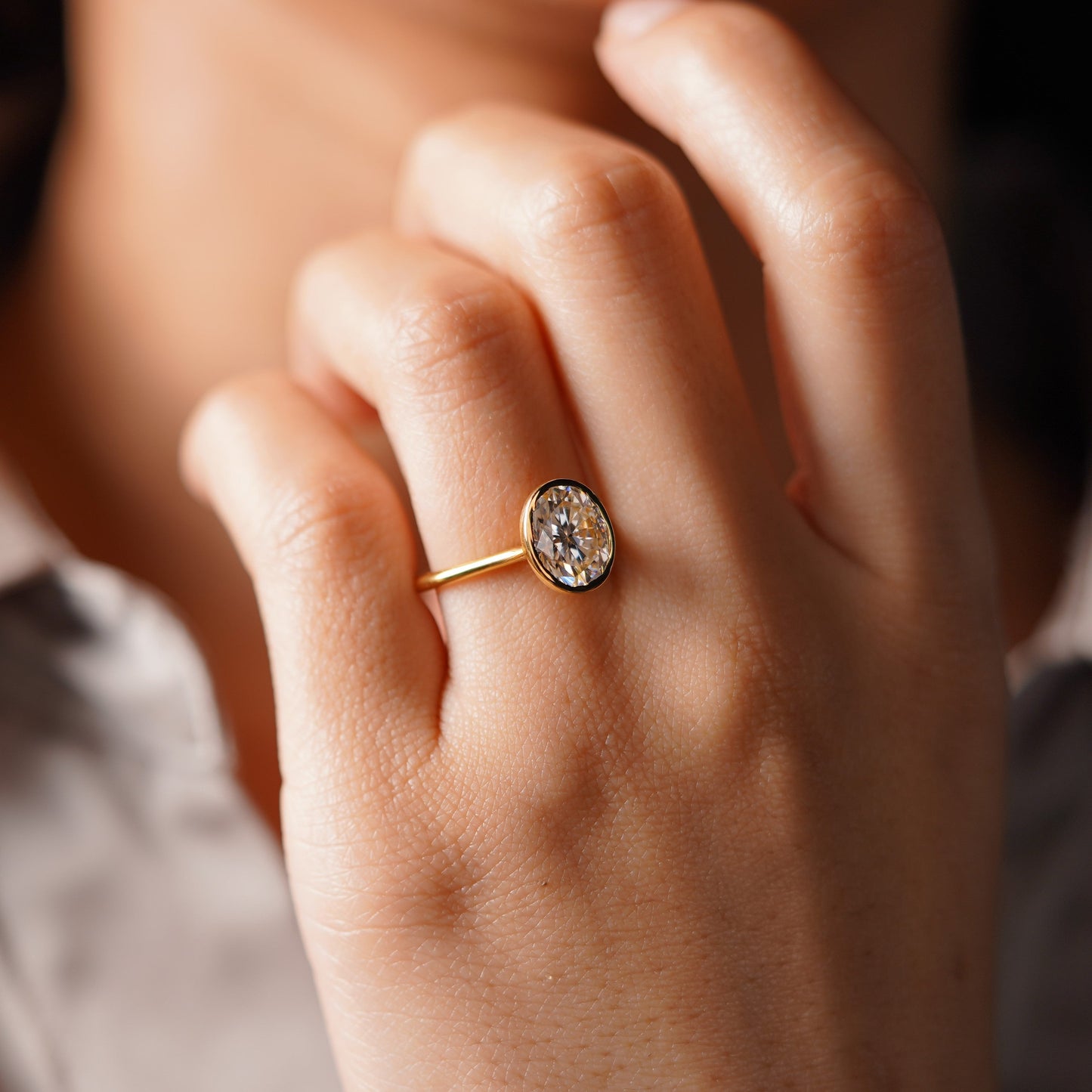 Oval Cut Bezel Lab-Grown Diamond Engagement Ring