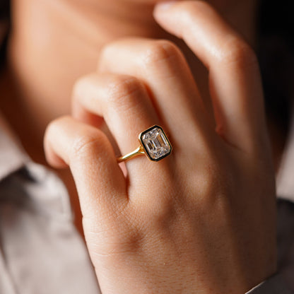 Emerald Cut Bezel Split Shank Lab-Grown Diamond Engagement Ring