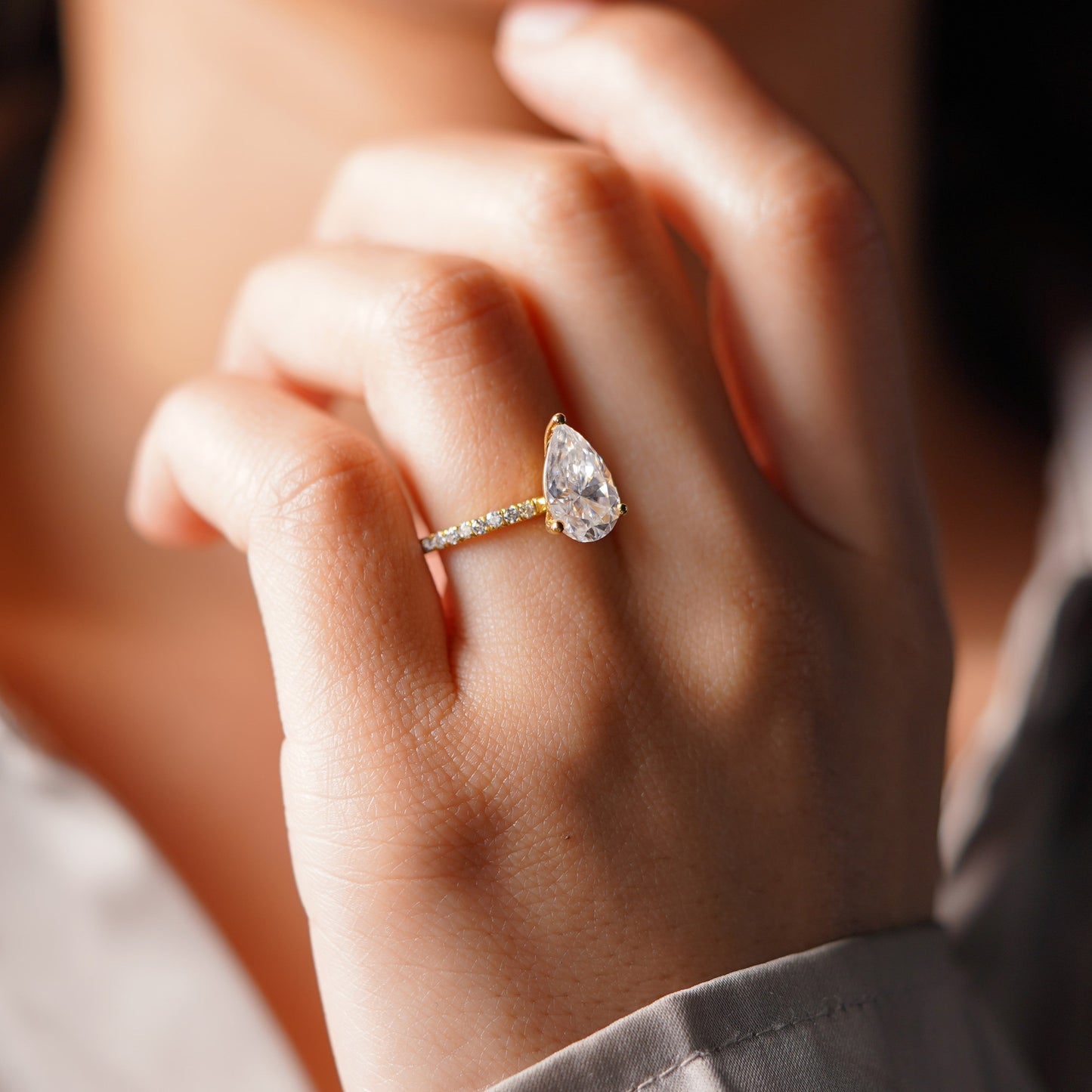 Pear Cut Pave Lab-Grown Diamond Engagement Ring