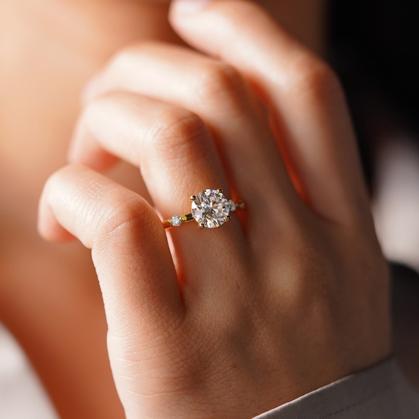 Round Cut Dainty Pave Lab-Grown Diamond Engagement Ring