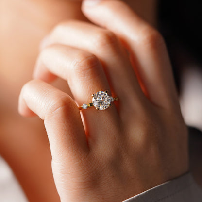 Round Cut Dainty Pave Lab-Grown Diamond Engagement Ring