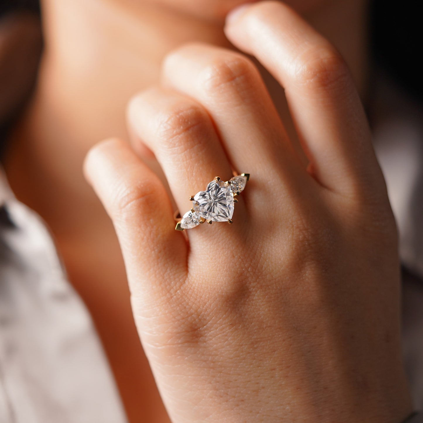 Heart Cut Three Stone Lab-Grown Diamond Engagement Ring